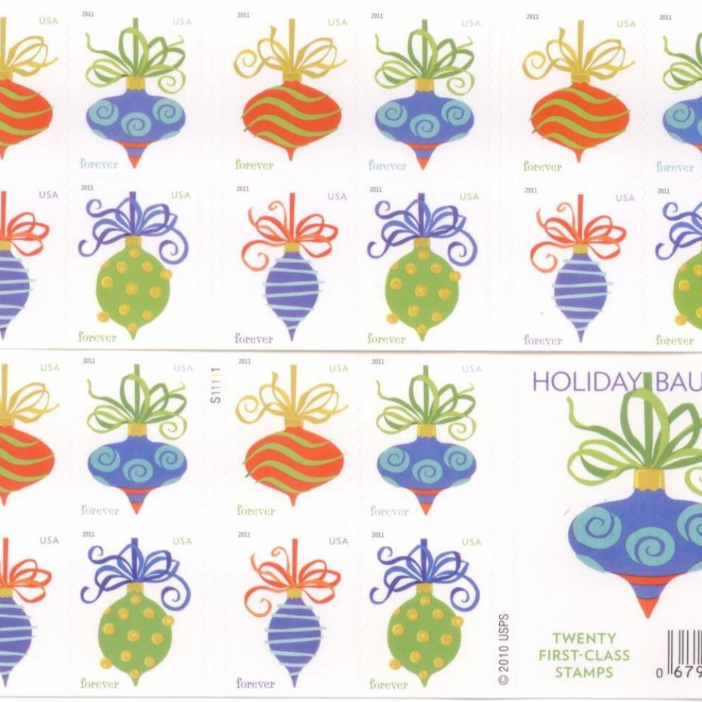 2011 US Holiday Baubles Forever Stamps Booklet of 20